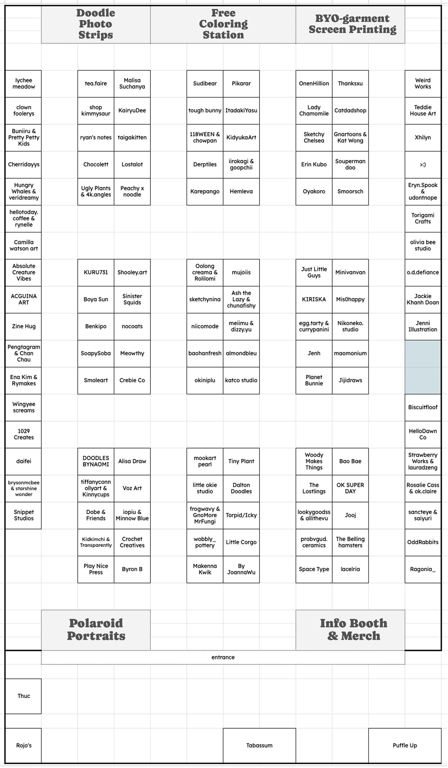 Smol Art Mart 2025: Artist Map
