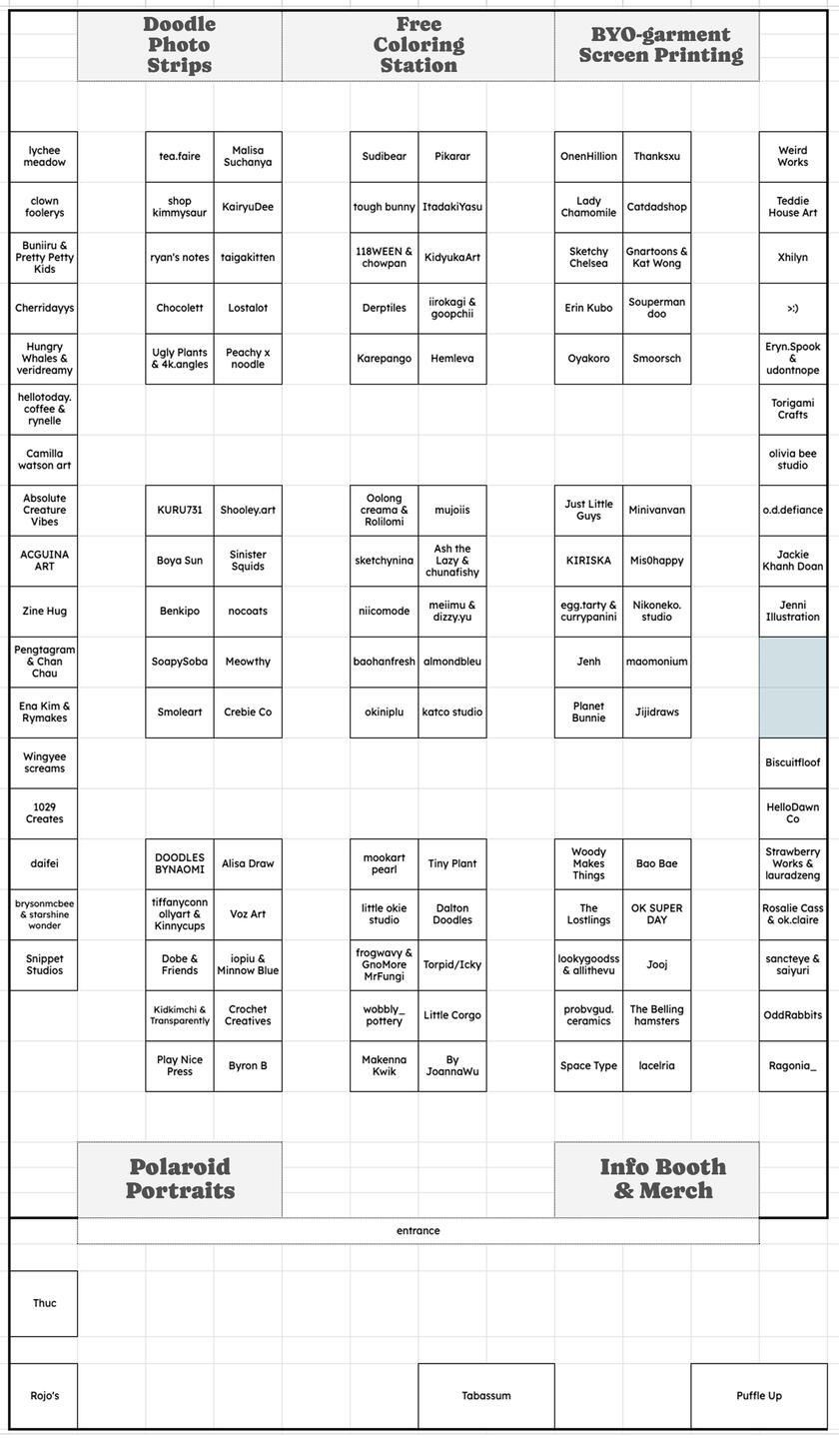 Smol Art Mart 2025: Artist Map